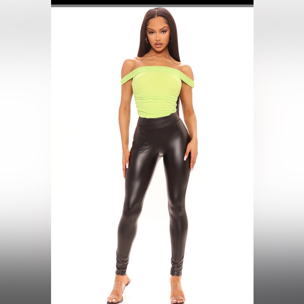 Mesh lime off shoulder body suit
